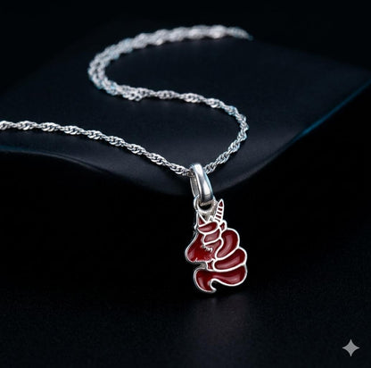 92.5 Sterling Silver Whimsical Red Unicorn Kids' Necklace