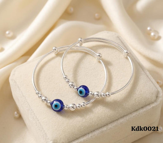 Evil Eye Bead Charm 92.5 Sterling Silver Kada Set – Silver Bead Accent