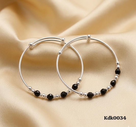 Black and Silver Beaded Charm 92.5 Sterling Silver Kada Set