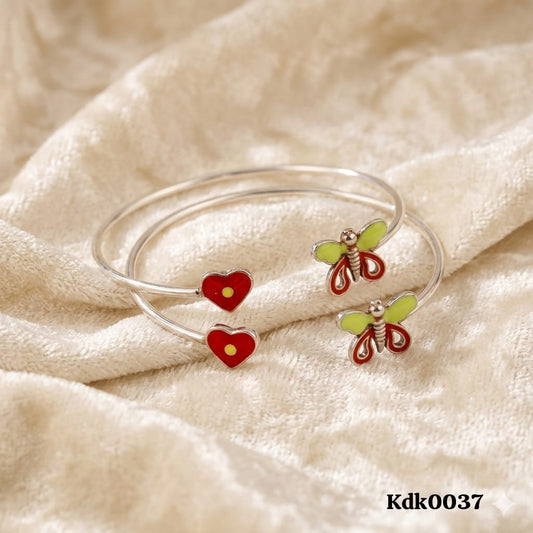 Butterfly and Heart Charm 92.5 Sterling Silver Kada Set