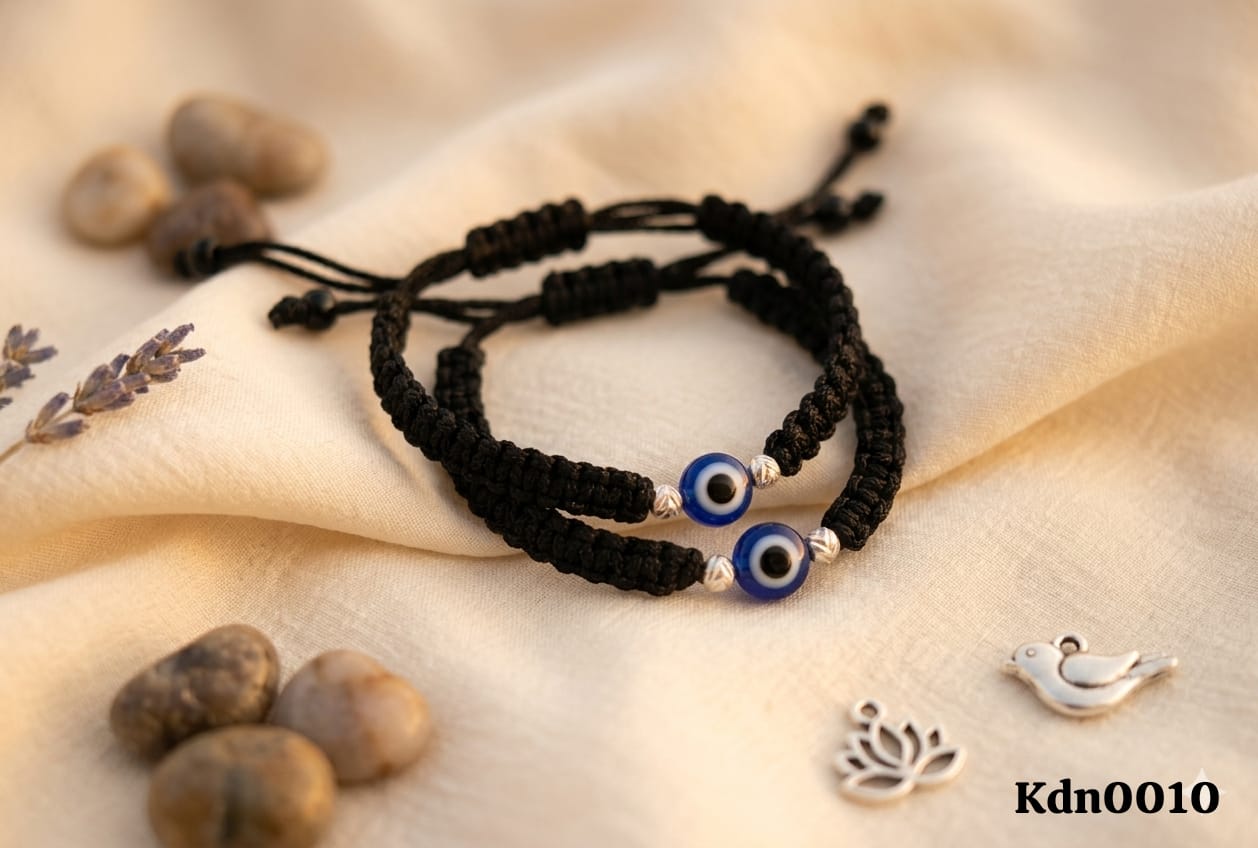 Elegant black braided cord with Evil Eye