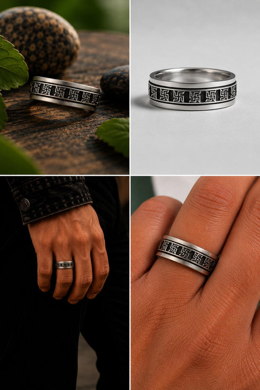 Sterling Silver Swastika Spinner Ring