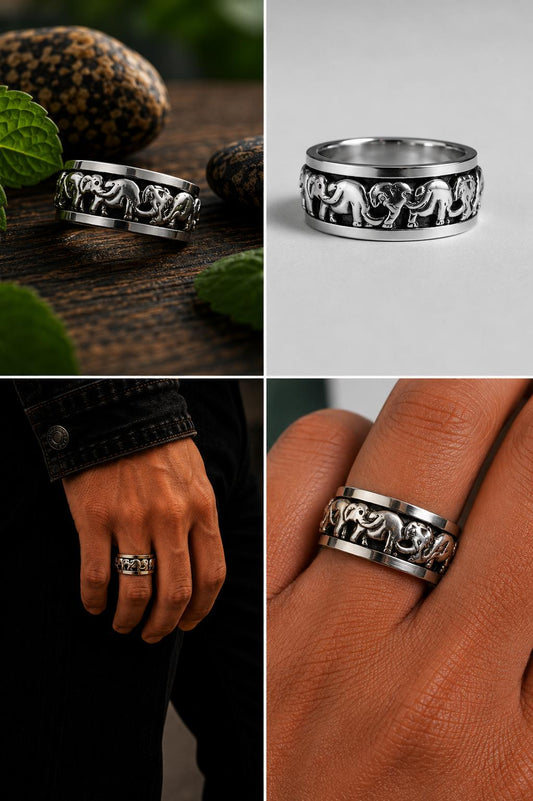 Sterling Silver Elephant Spinner Ring
