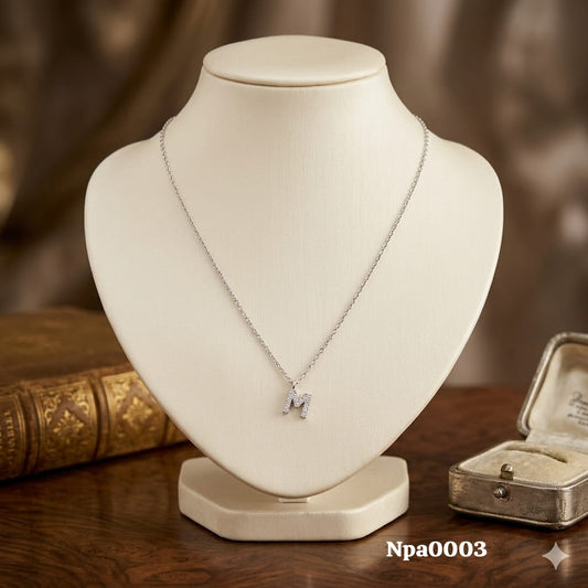 CZ Pave Letter M Pendant Necklace (Bubble Style)