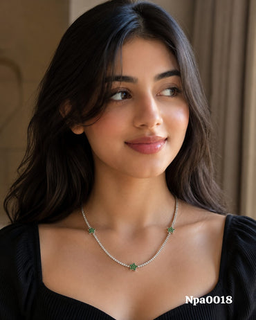CZ Tennis Necklace with Green Star Charms