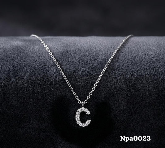 CZ Pave Letter C Pendant Necklace (Mini Style)