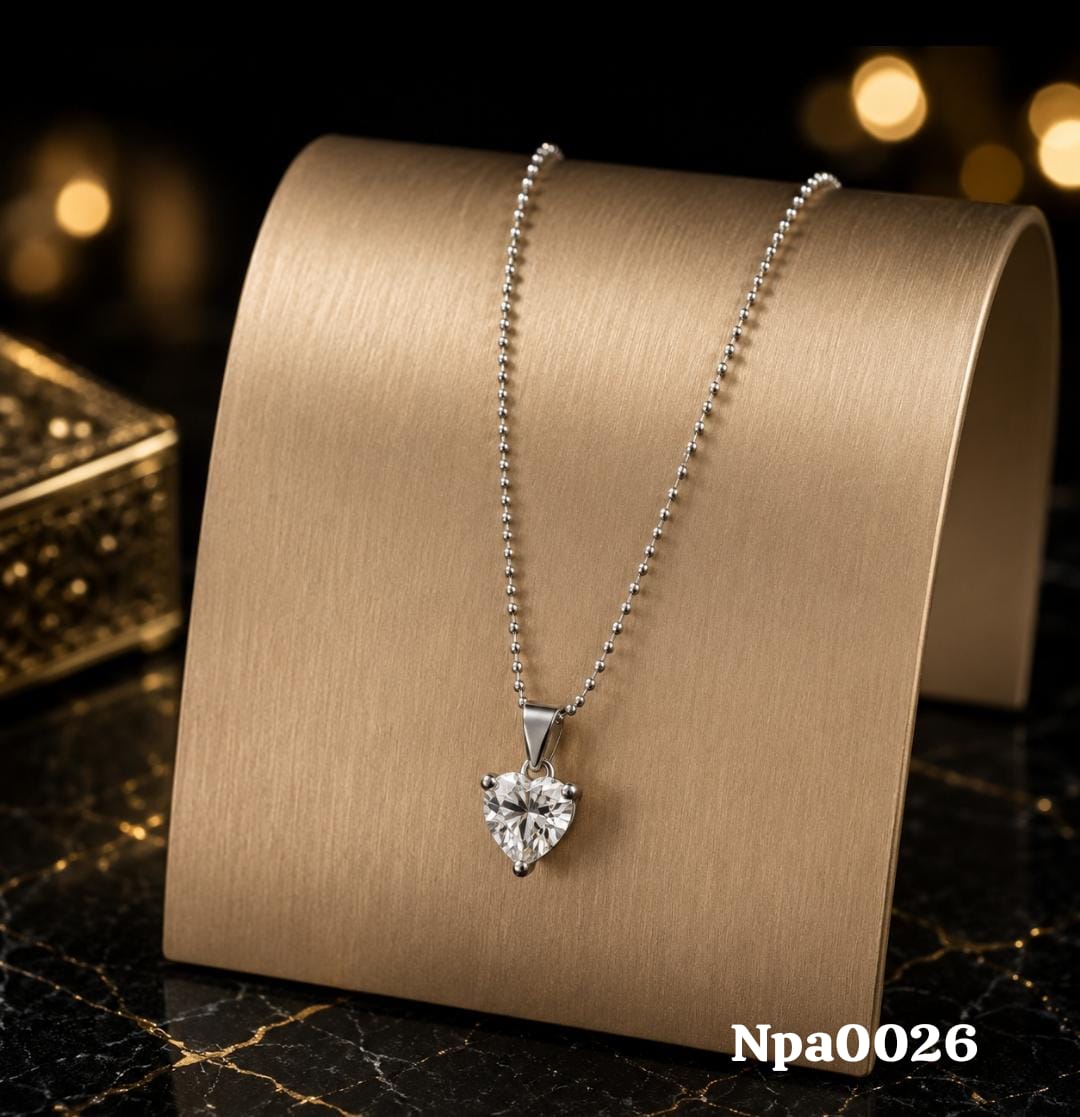 CZ Solitaire Heart Pendant on Ball Chain Necklace