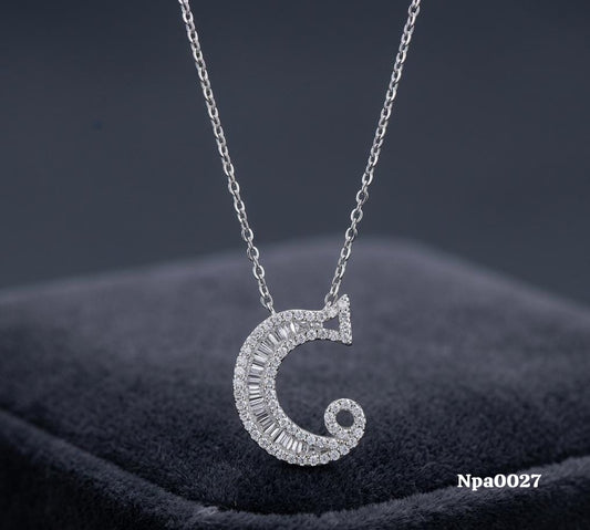 Baguette CZ Cursive Letter G Pendant Necklace