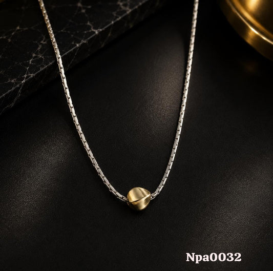Gold Smooth Heart Slider on Silver Box Chain Necklace