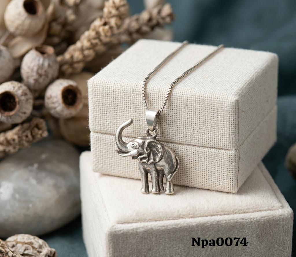 Oxidized Silver 3D Elephant Pendant Necklace (Simple)