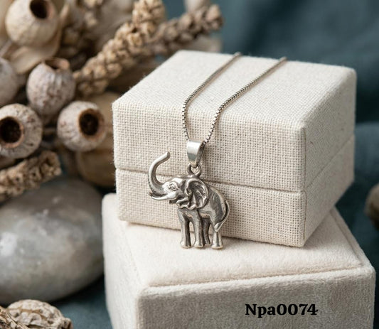 Oxidized Silver 3D Elephant Pendant Necklace (Simple)