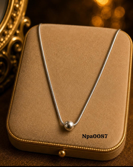 Polished Silver Ball Slider on Snake Chain Necklace
