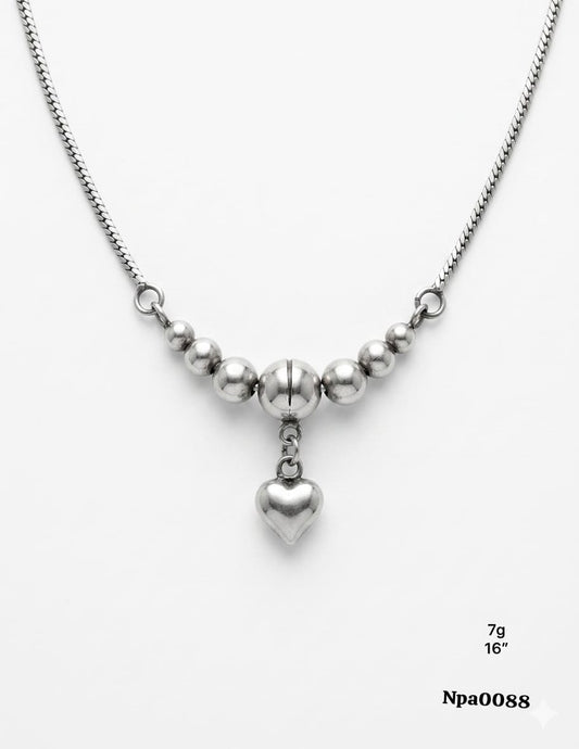 Silver Ball Cluster with Heart Drop on Snake Chain