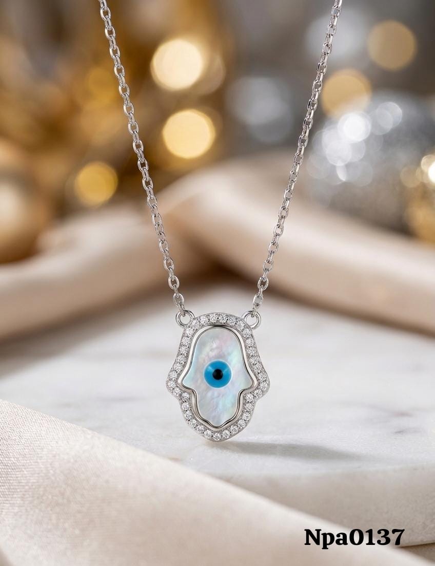 Mother of Pearl Hamsa Evil Eye Necklace
