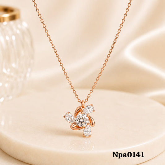 Rose Gold CZ Pinwheel Flower Pendant Necklace