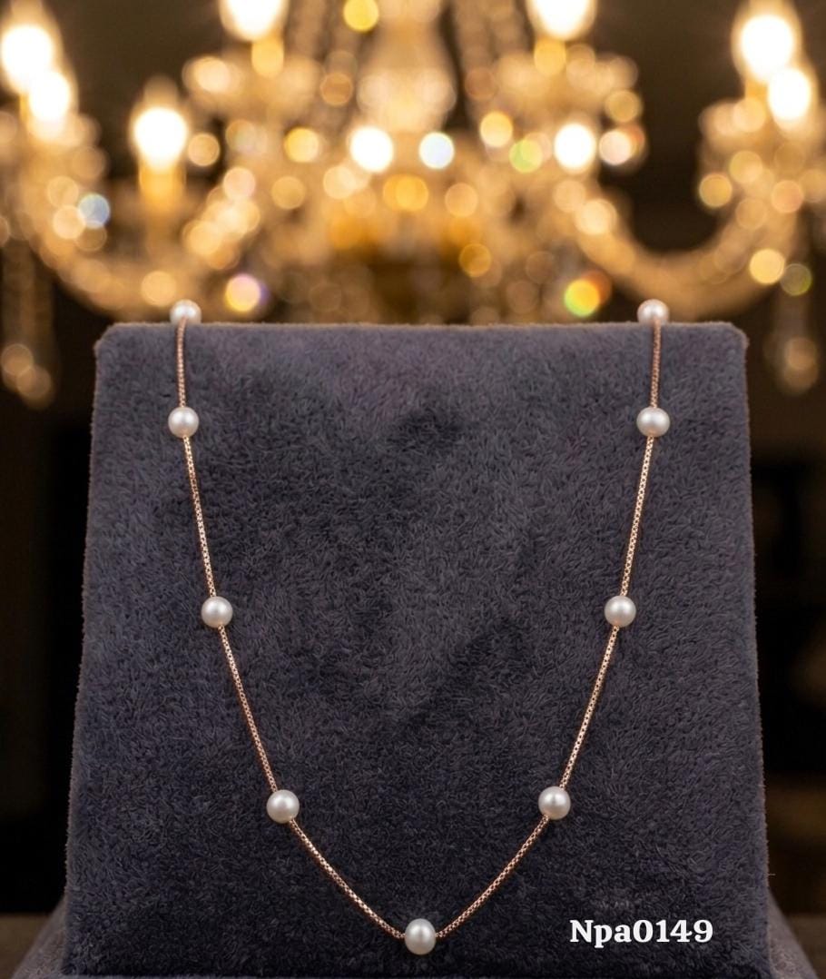 Rose Gold Pearl Station Necklace (Short)