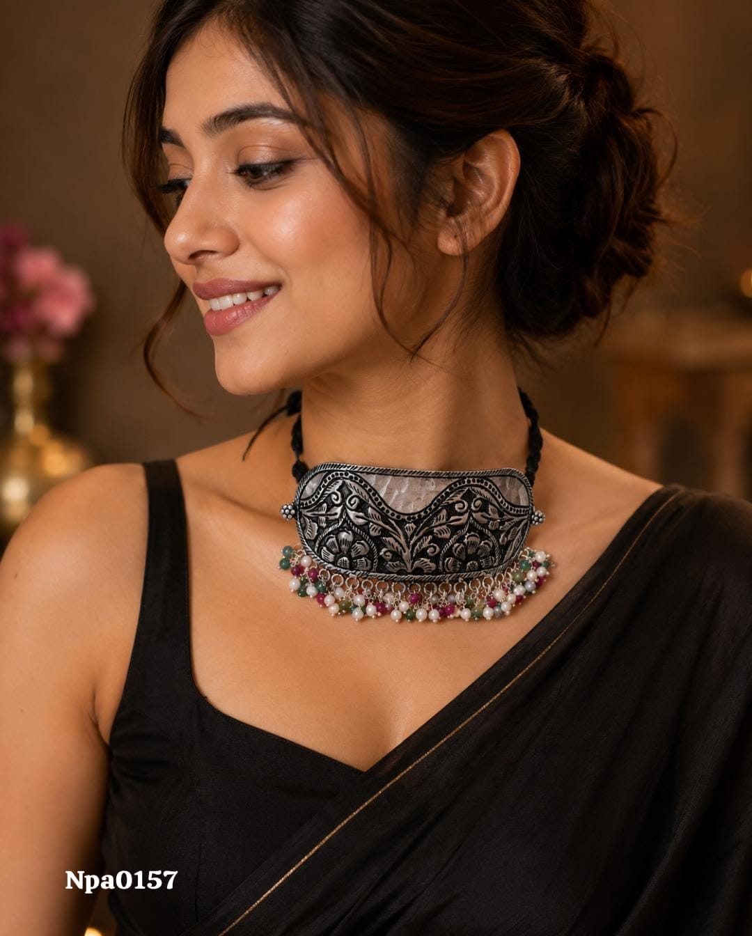 Intricate Floral Motif Tribal Choker