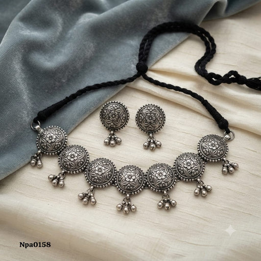 Floral Motif Sterling Silver Choker Set