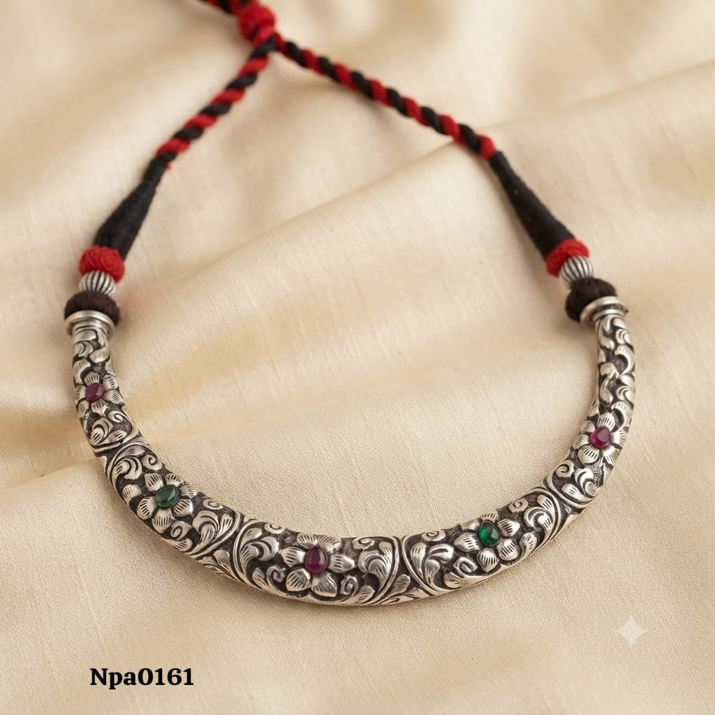 Floral Embossed Sterling Silver Hasli Choker