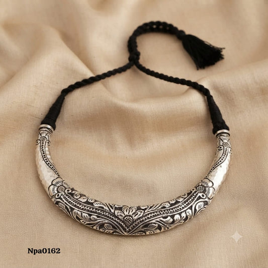 Ornate Floral Embossed Sterling Silver Hasli