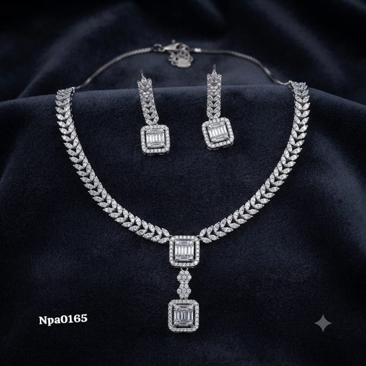 Elegant Baguette and Pavé Stone Necklace Set