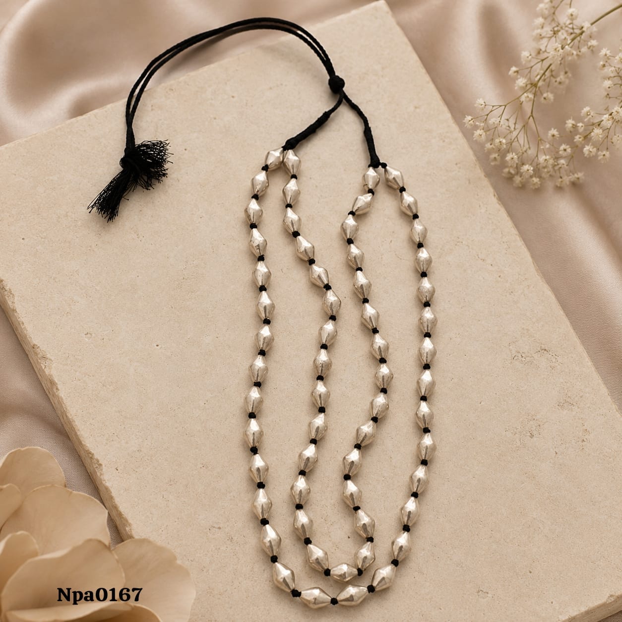 Beaded Sterling Silver Necklace