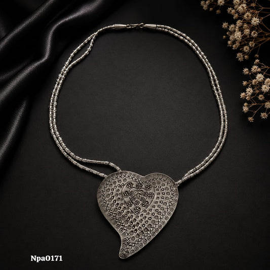 Textured Heart Pendant Sterling Silver Necklace