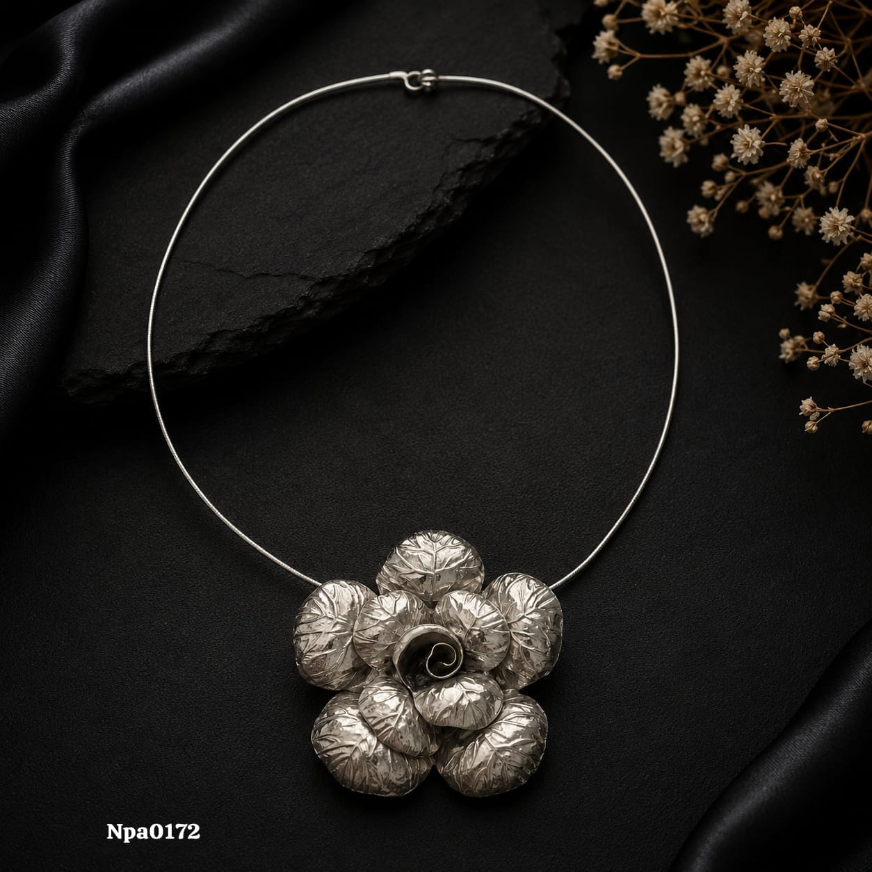 Floral Statement Sterling Silver Necklace