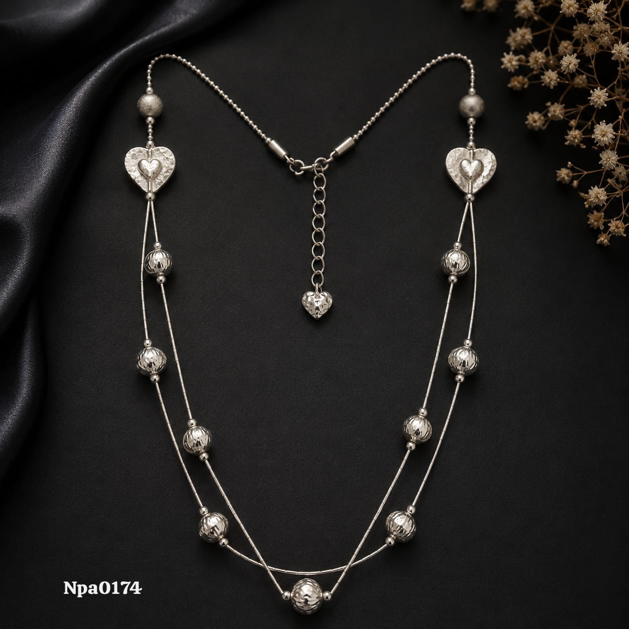 Heart-Accented Multi-Strand Sterling Silver Necklace