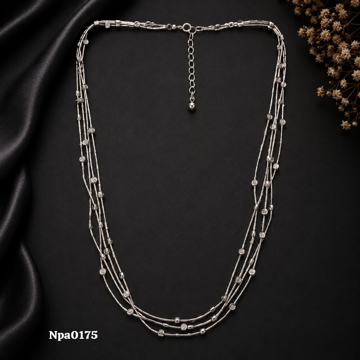 Multi-Strand Beaded Sterling Silver Chain Necklace