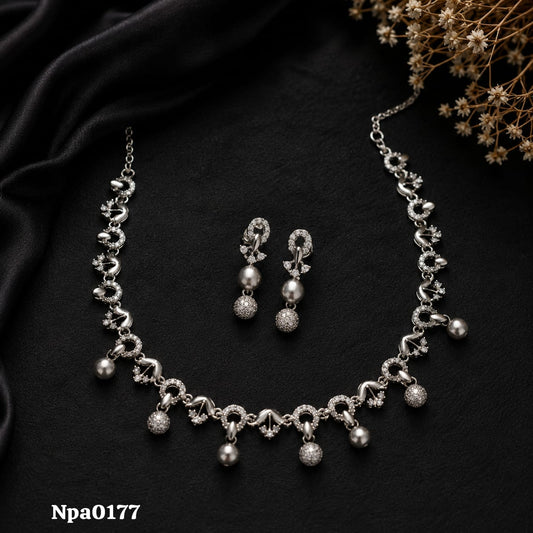 Dangling Bead and Stone-Accent Sterling Silver Necklace Set