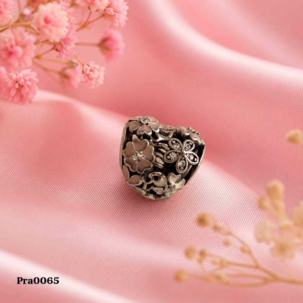 Floral Filigree Heart Charm