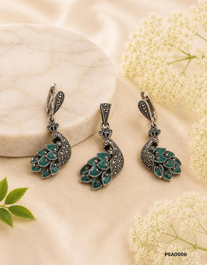 Emerald Majesty 92.5 Sterling Silver Peacock Set