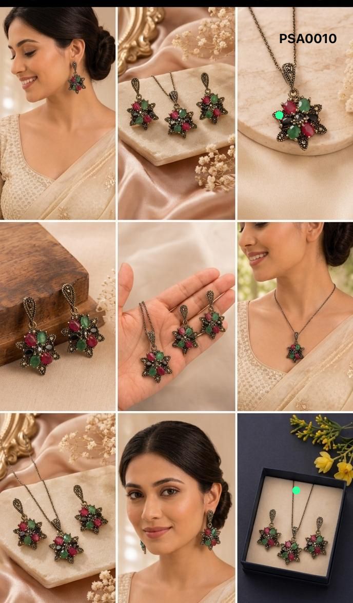 Navratna Floral Pendant Set