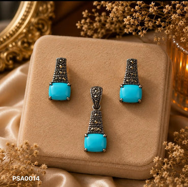 Turquoise & Marcasite Tapered Pendant Set