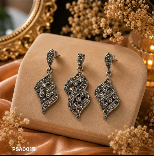 Marcasite Vintage Wave Pendant Set
