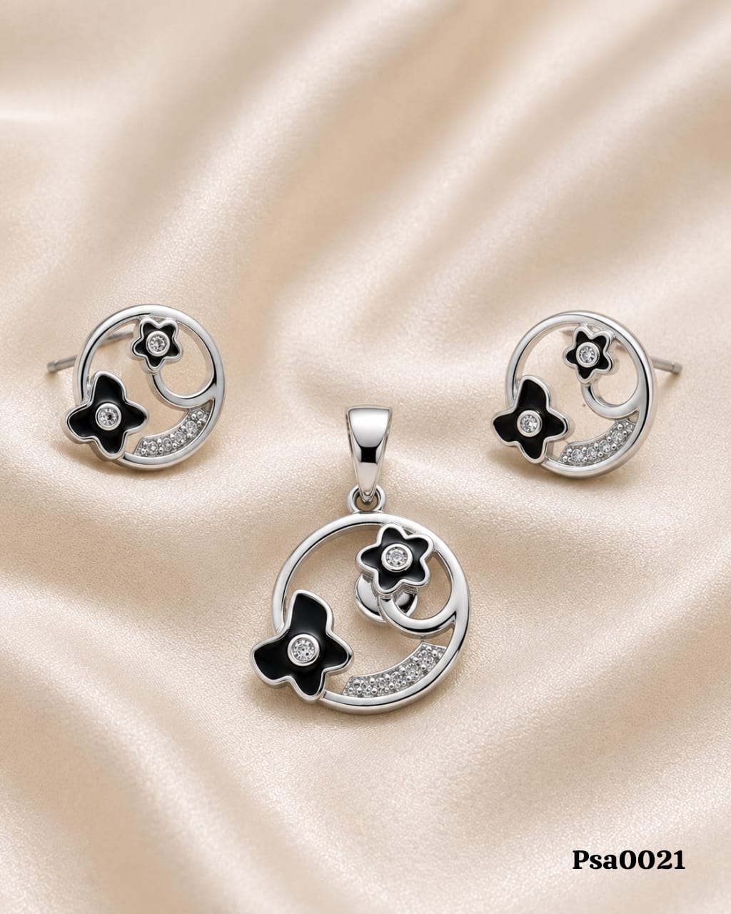 Floral & Butterfly Motif Sterling Silver Pendant Set