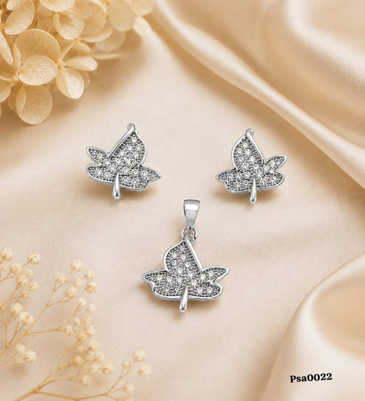 Leaf Motif Sterling Silver Pendant Set