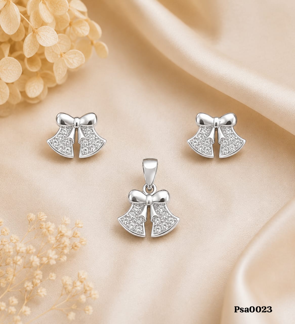 Bow Motif Sterling Silver Pendant Set