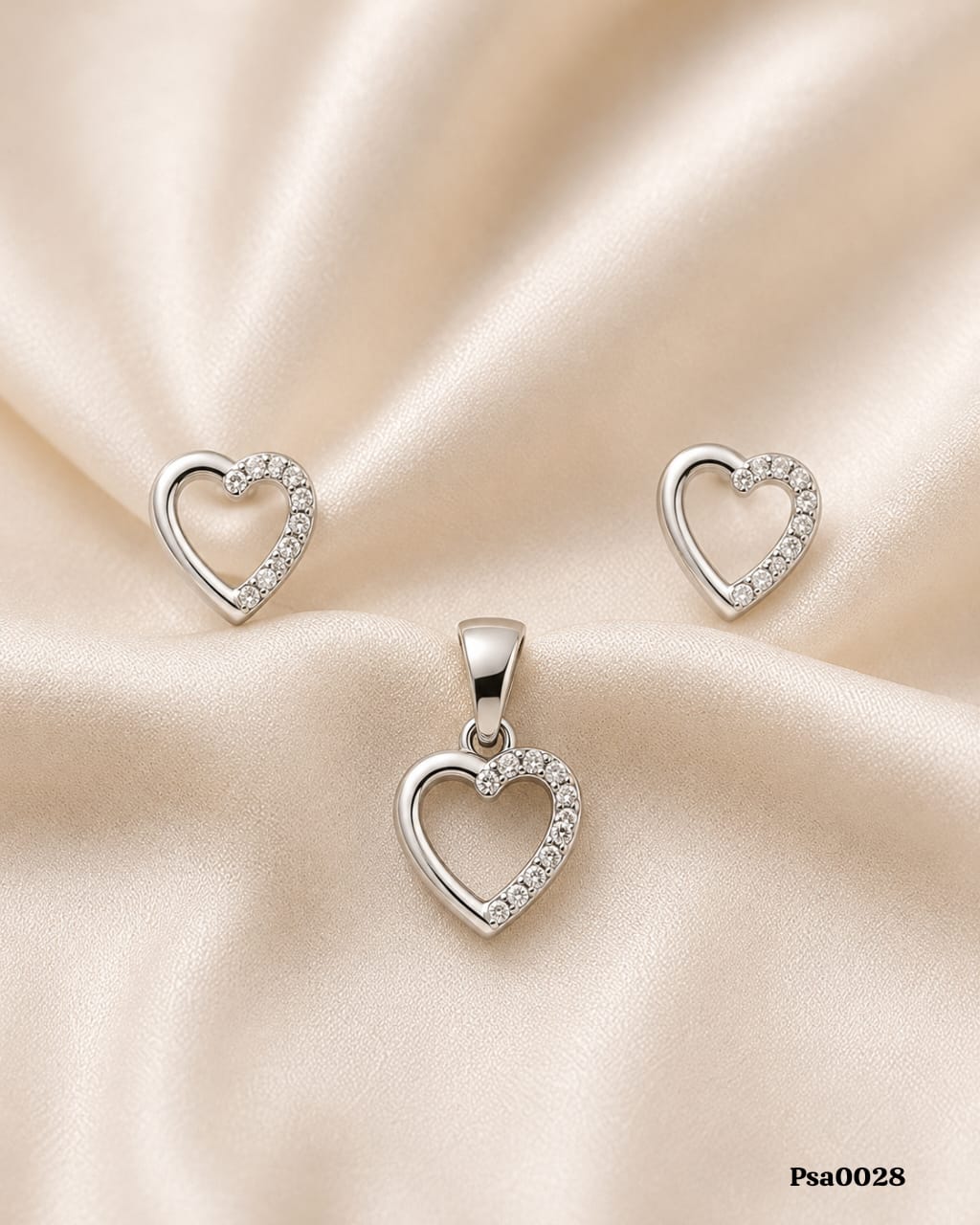 Open Heart Motif Sterling Silver Pendant Set