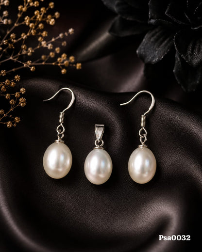 Pearl Drop Sterling Silver Pendant Set