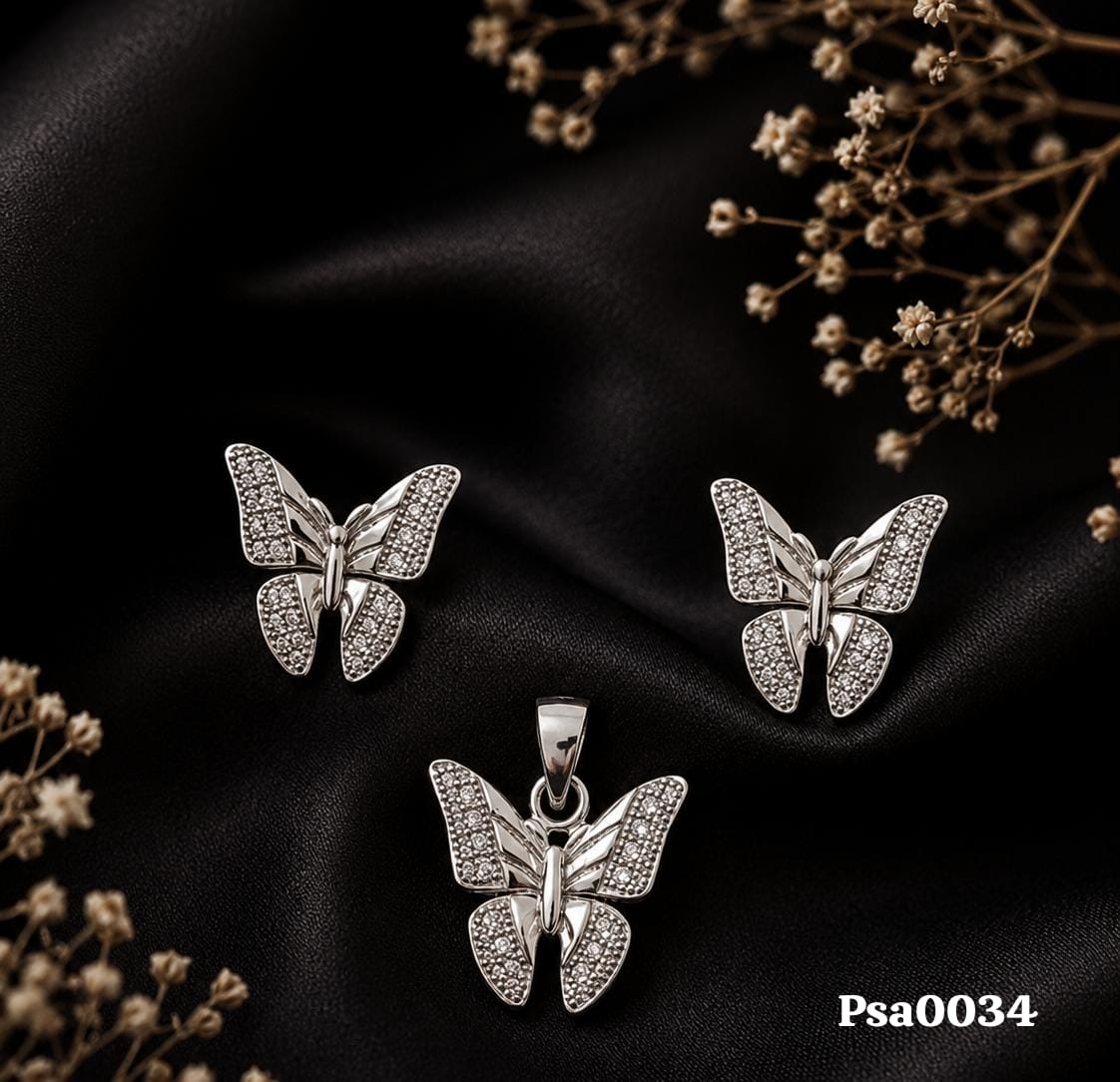 Open Wing Butterfly Marcasite Sterling Silver Pendant Set