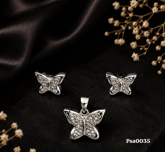 Compact Butterfly Sterling Silver Pendant Set