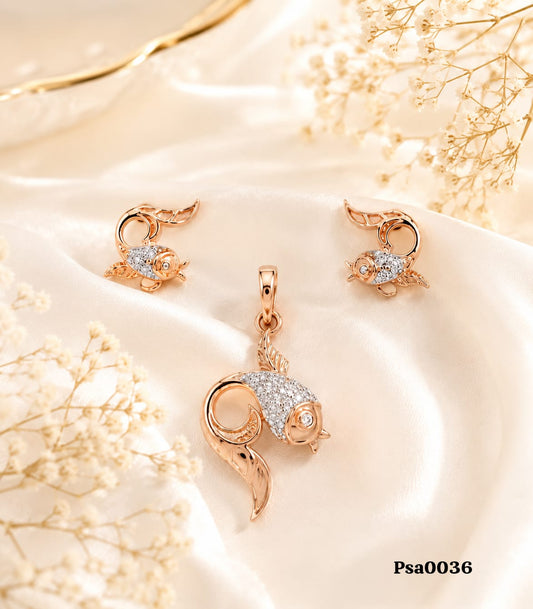 Koi Fish Motif Rose Gold-Tone Sterling Silver Pendant Set