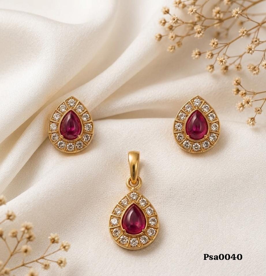 Teardrop Motif Gold-Polish Sterling Silver Pendant Set