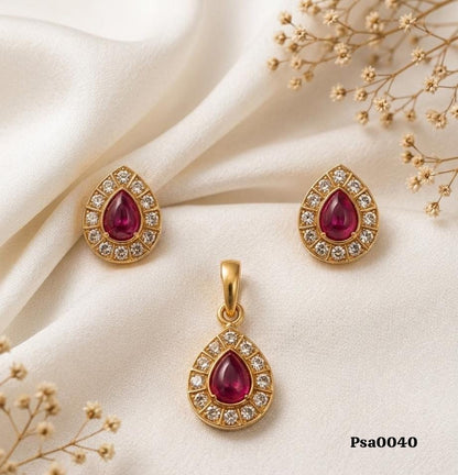 Teardrop Motif Gold-Polish Sterling Silver Pendant Set