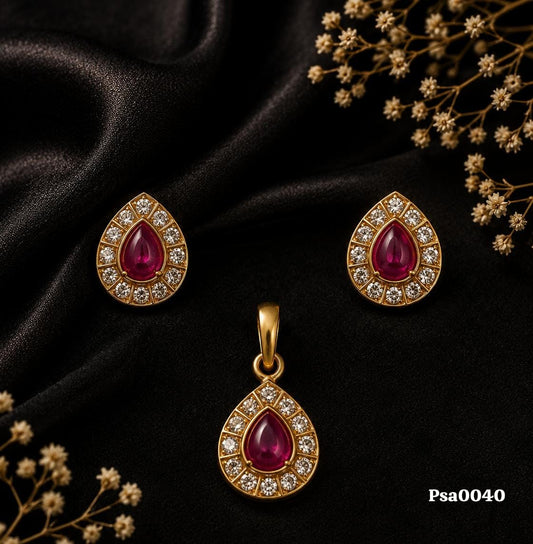 Teardrop Motif Gold-Polish Sterling Silver Pendant Set