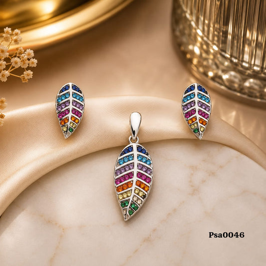 Leaf Motif Multi-Colored Stone Pendant Set