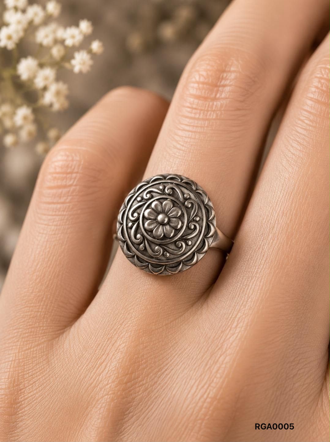 Antique Mandala Adjustable Ring
