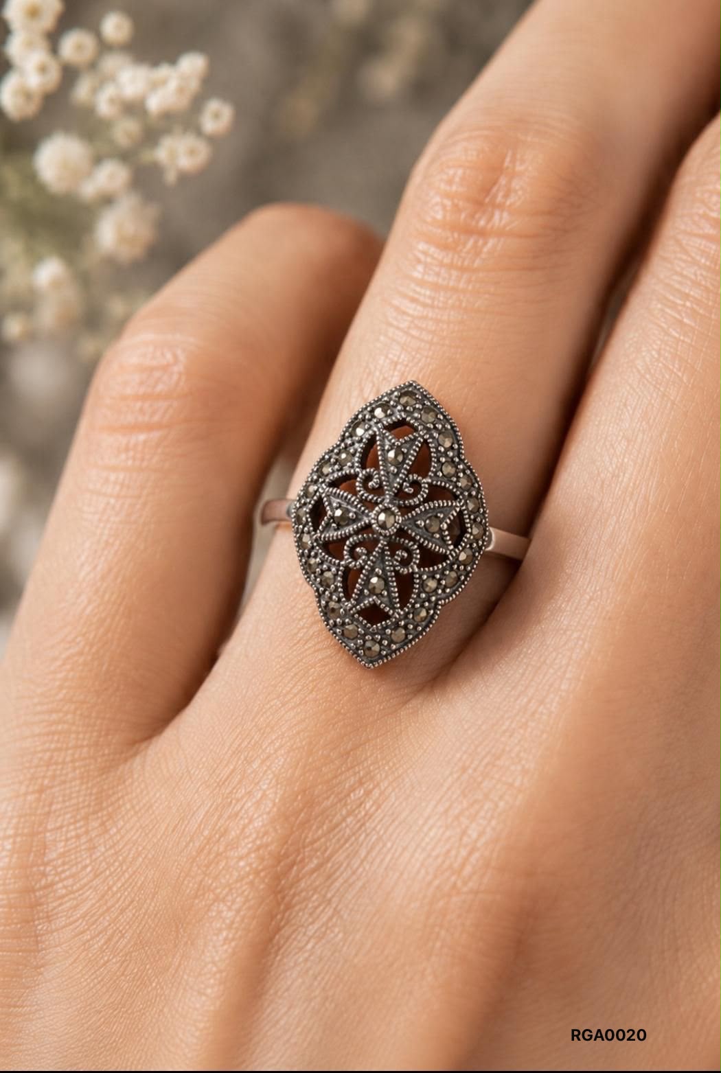 Filigree Marcasite Navette Ring